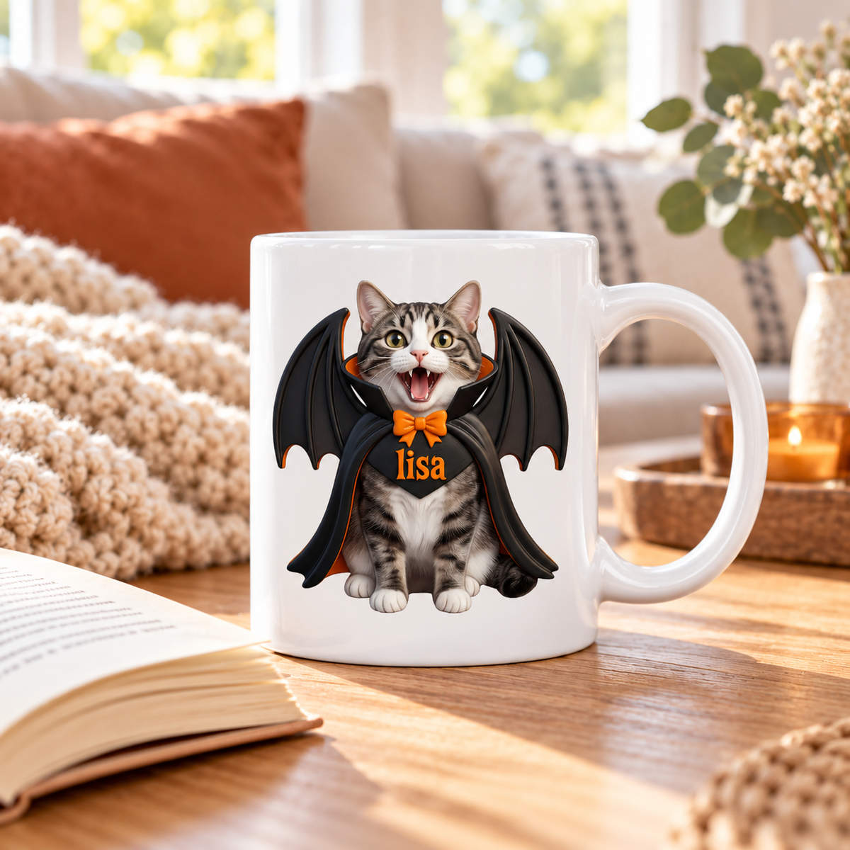Custom Dog Cat Vampire - Personalized Mug - Spooky Rustic Halloween Porch Decoration