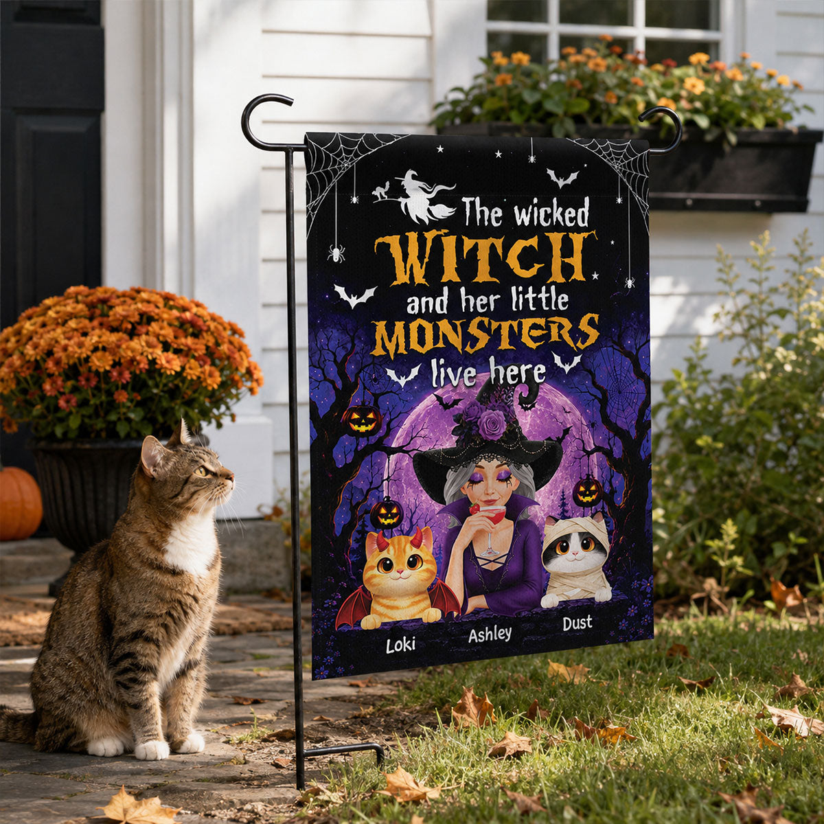 Trending Halloween Theme Cat Mom Witch - Personalized Garden Flag - Halloween Gift For Cat Lovers