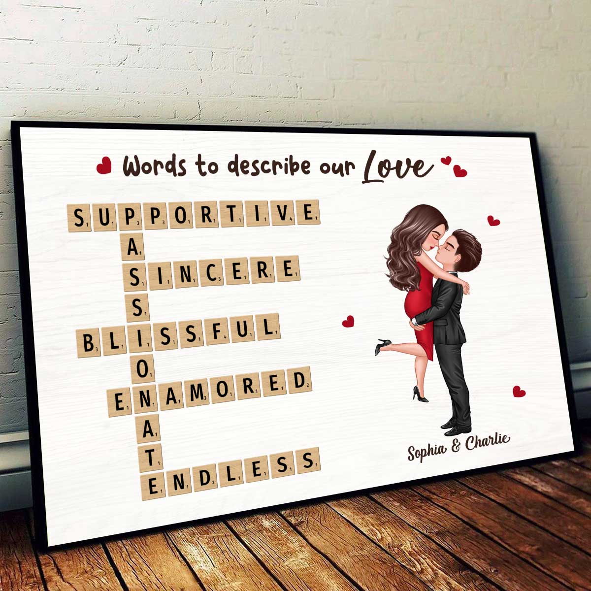 Words To Describe Our Love Coupe Hugging Kissing Crossword Puzzle Create Your Own Unique Gift Personalized Horizontal Poster