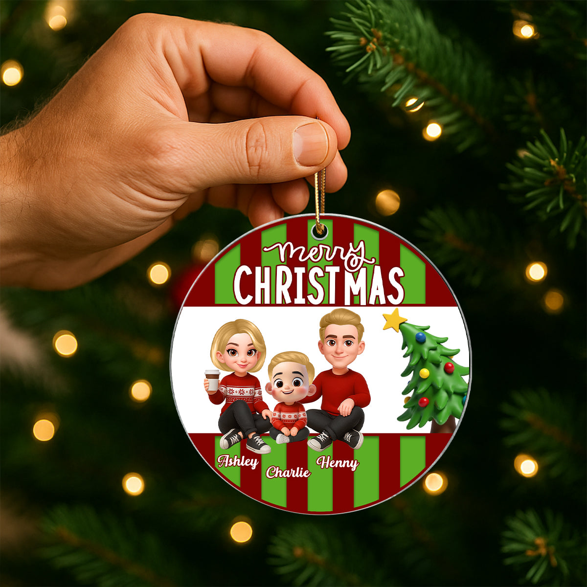 Merry Christmas Family Sitting 2025 Personalized Acrylic Ornament, Christmas Decor for Family