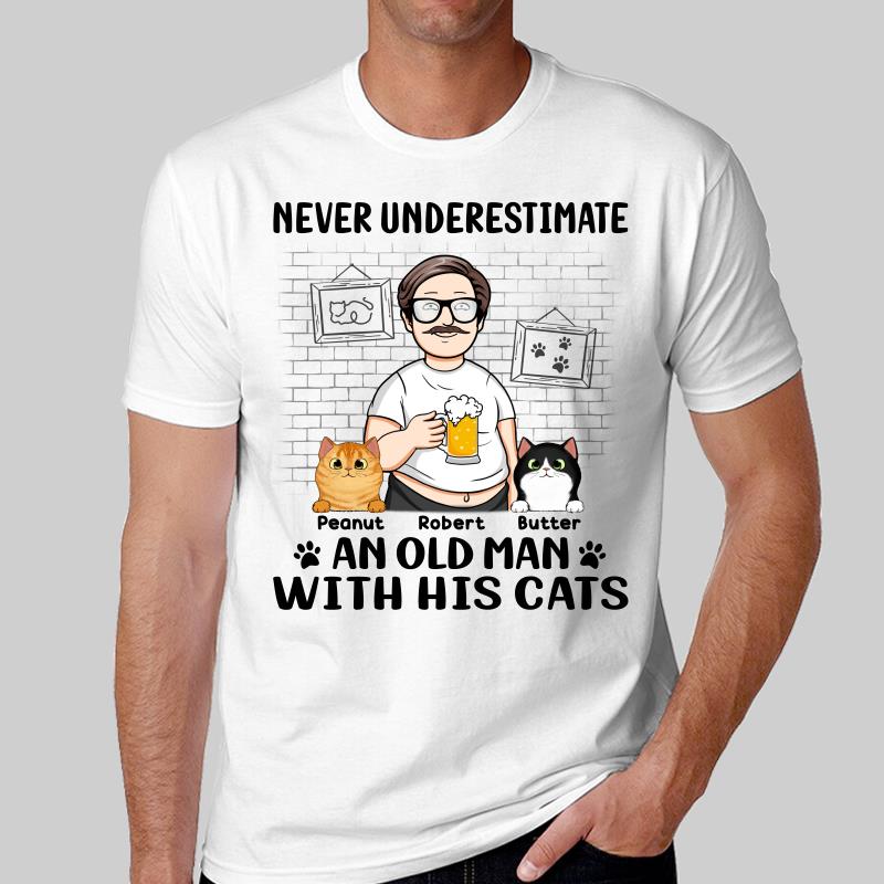 Funny Cartoon Man Never Underestimate An Old Man With Cats Personalized Shirt