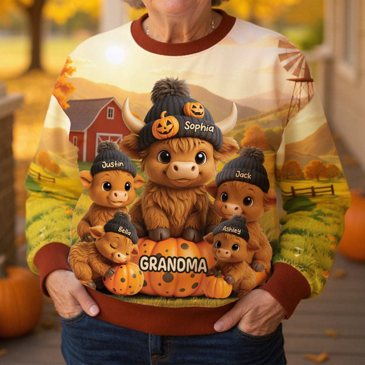 Mama Cow Grandma Cow And Kids 3D Effect Personalized Sweatshirt