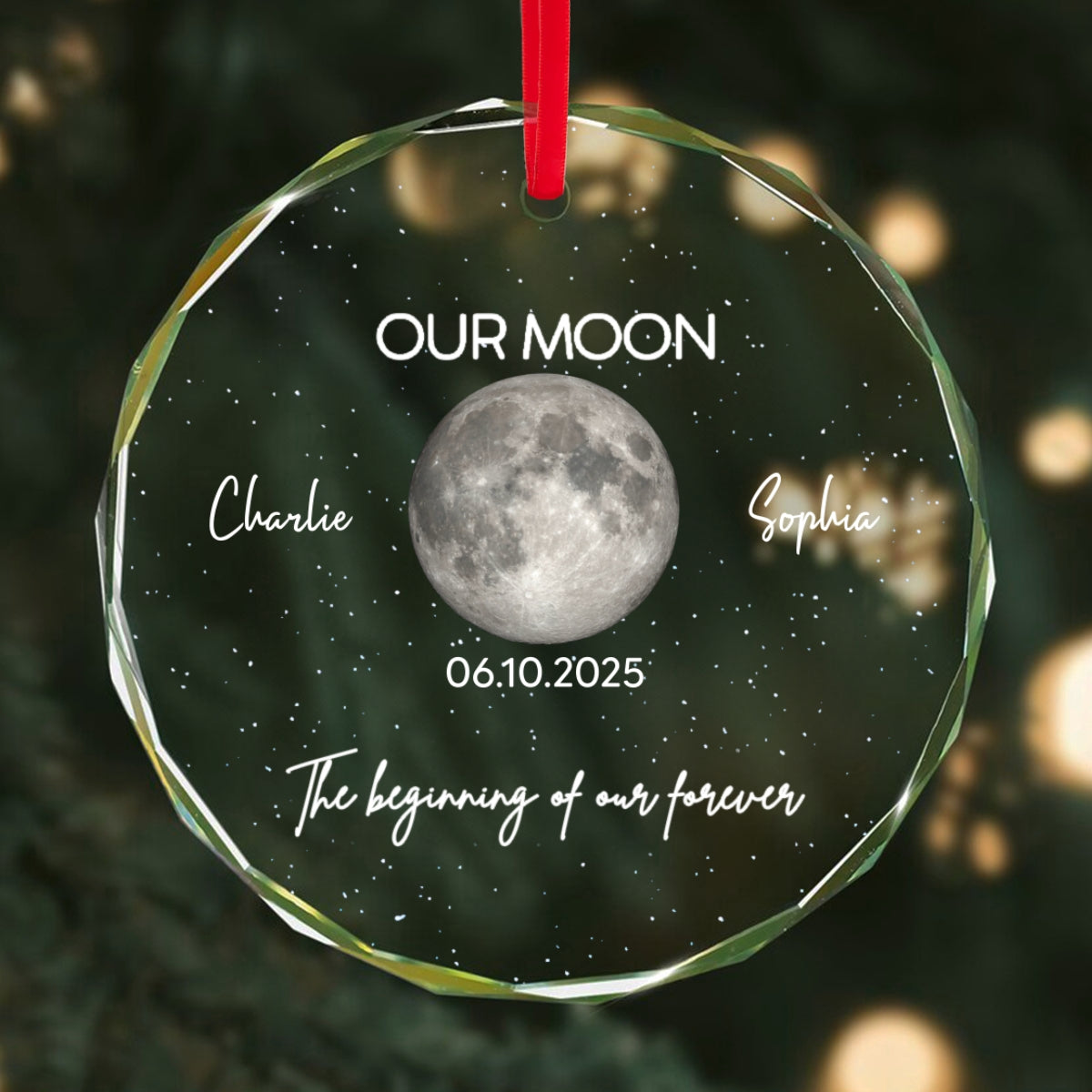 Moon Phase Couple The Beginning Of Our Forever - Personalized Glass Ornament - Gift For Couple
