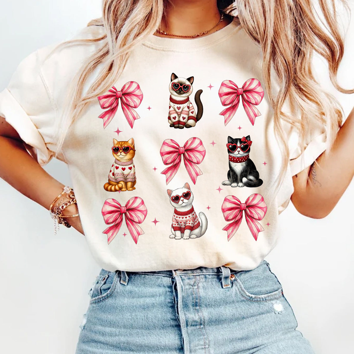 Cat Pink Coquette Heart Love Cat Personalized Shirt, Trendy  Cat Lover Tee, Gift for Cat Moms