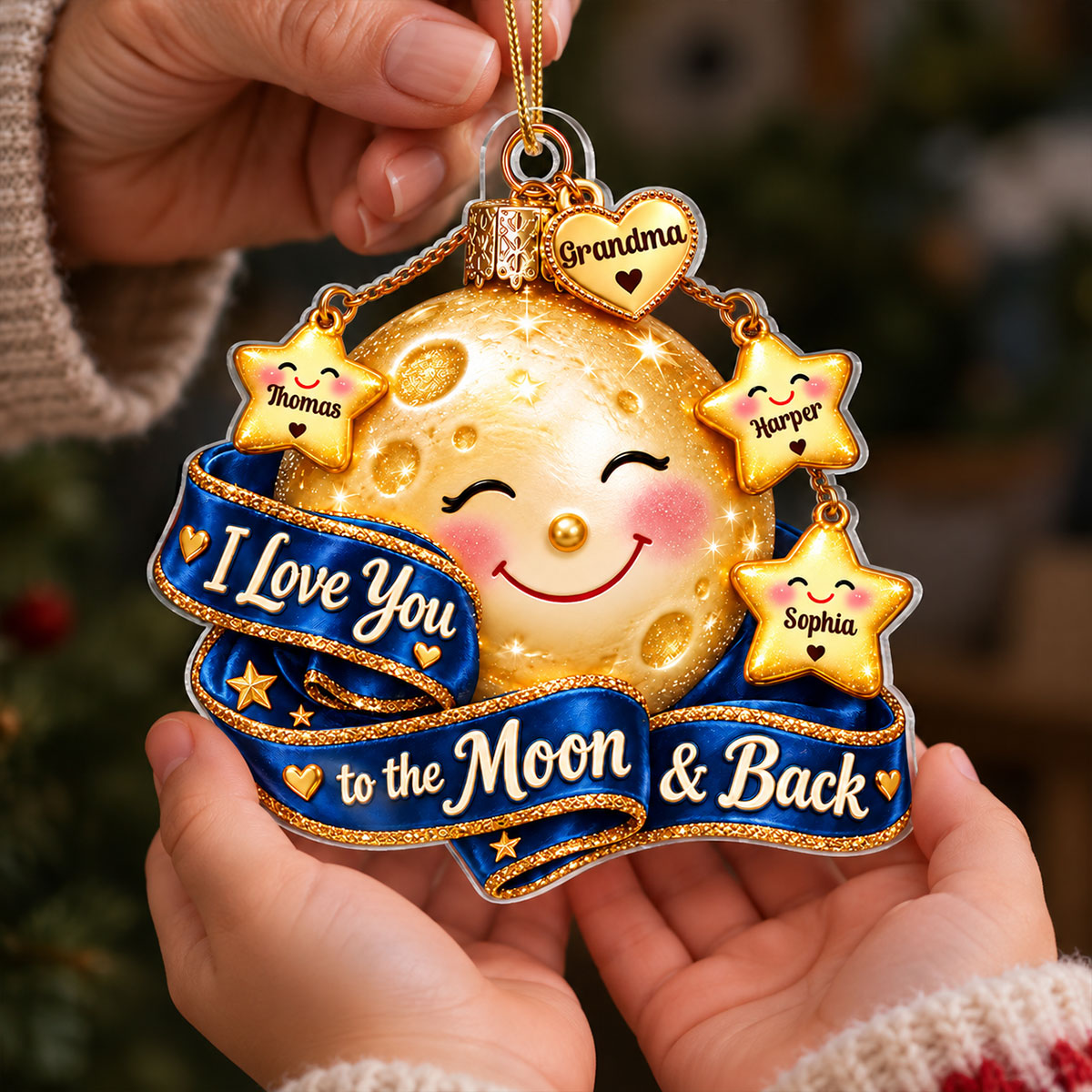 Grandma Grandkids Moon & Stars 2D Flat - Personalized Acrylic Ornament - Christmas Gift For Grandma
