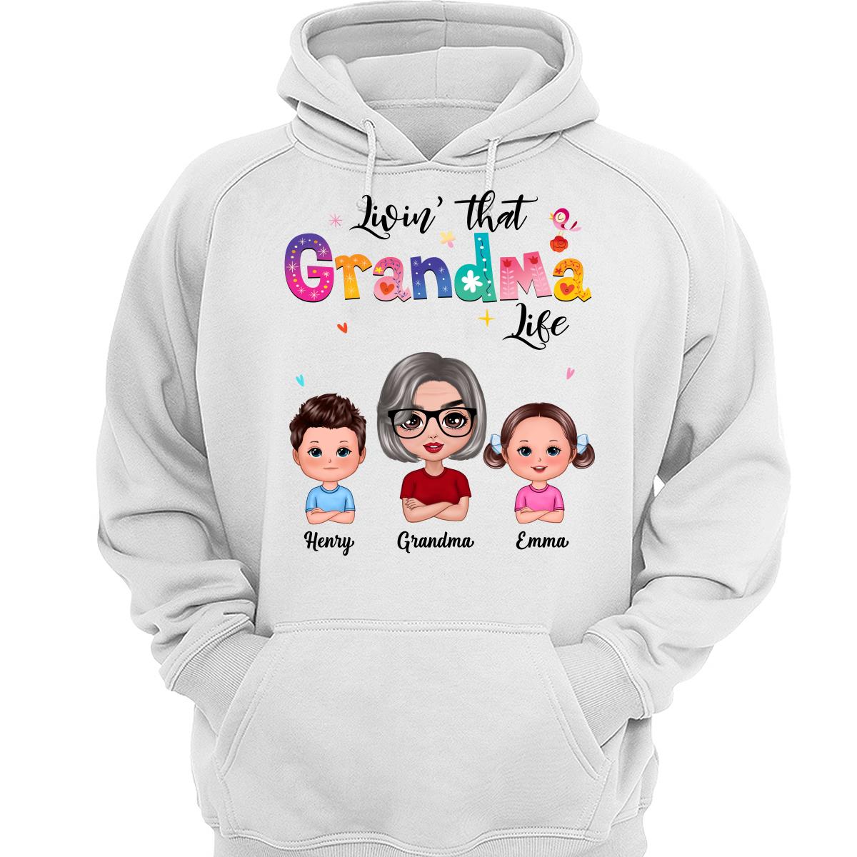 Colorful Floral Pattern Livin‘ That Grandma Life Grandma And Grandkids Personalized Shirt