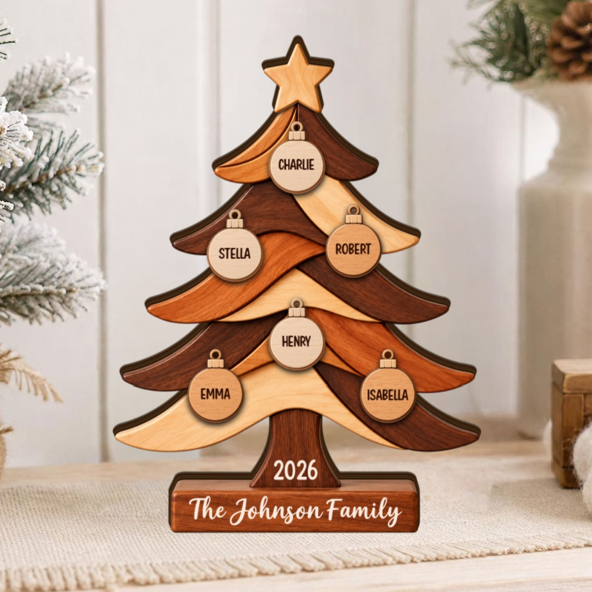 Custom Family Tree - Personalized Wooden Block Plaque - Christmas Keepsake, Christmas Gift For Family