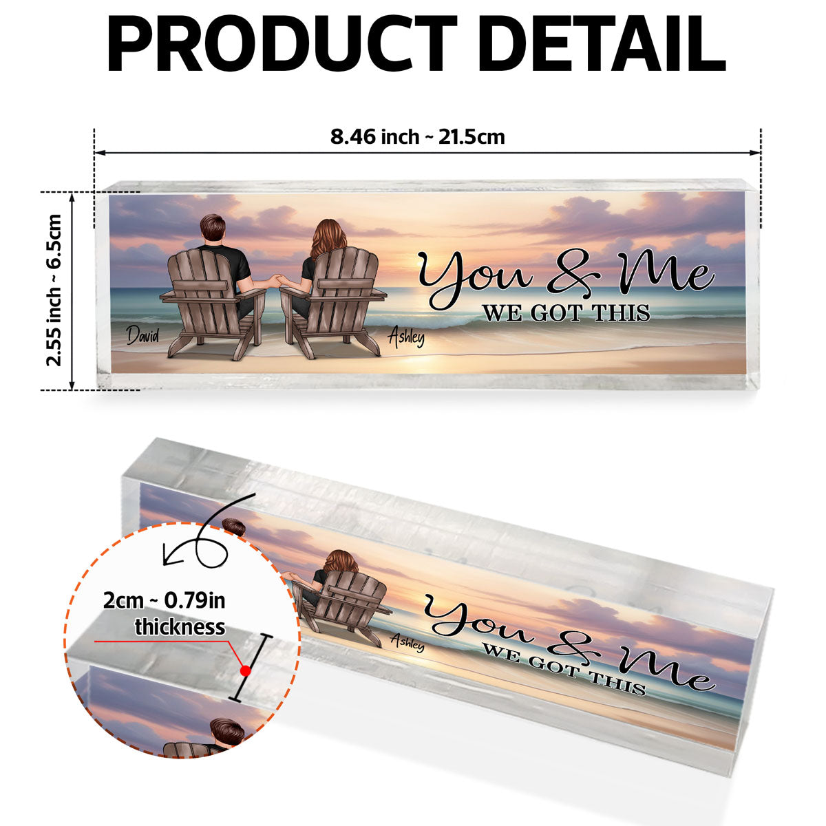 You & Me We Got This Couple Back View At Beach Personalized Acrylic Desk Block Plaque