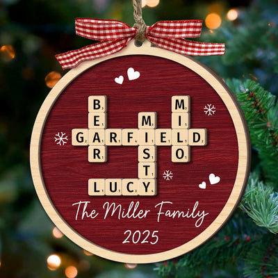 Family Name Crossword Puzzle Art - Personalized 2-Layer Wooden Ornament