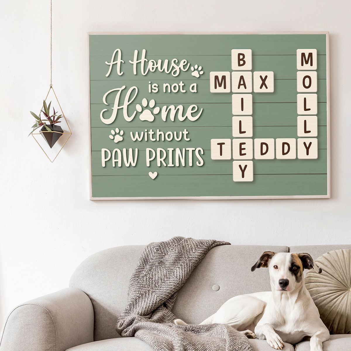 Home With Paw Prints Green Themed Crossword Puzzle Art Personalized Poster, Home Decor Gift For Pet Lover