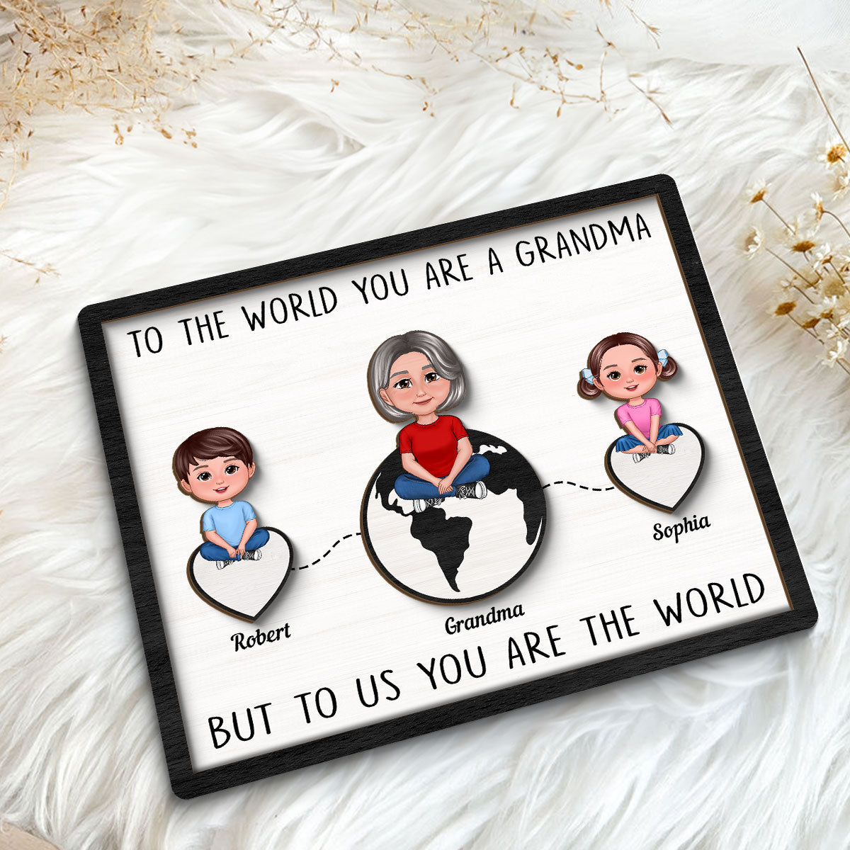 Grandma Mom You're The World Personalized 2-layer Wooden Plaque, Gift For Mom, For Grandma