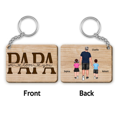 Best Papa Ever Back View Walking Man & Kids Personalized Wooden Keychain