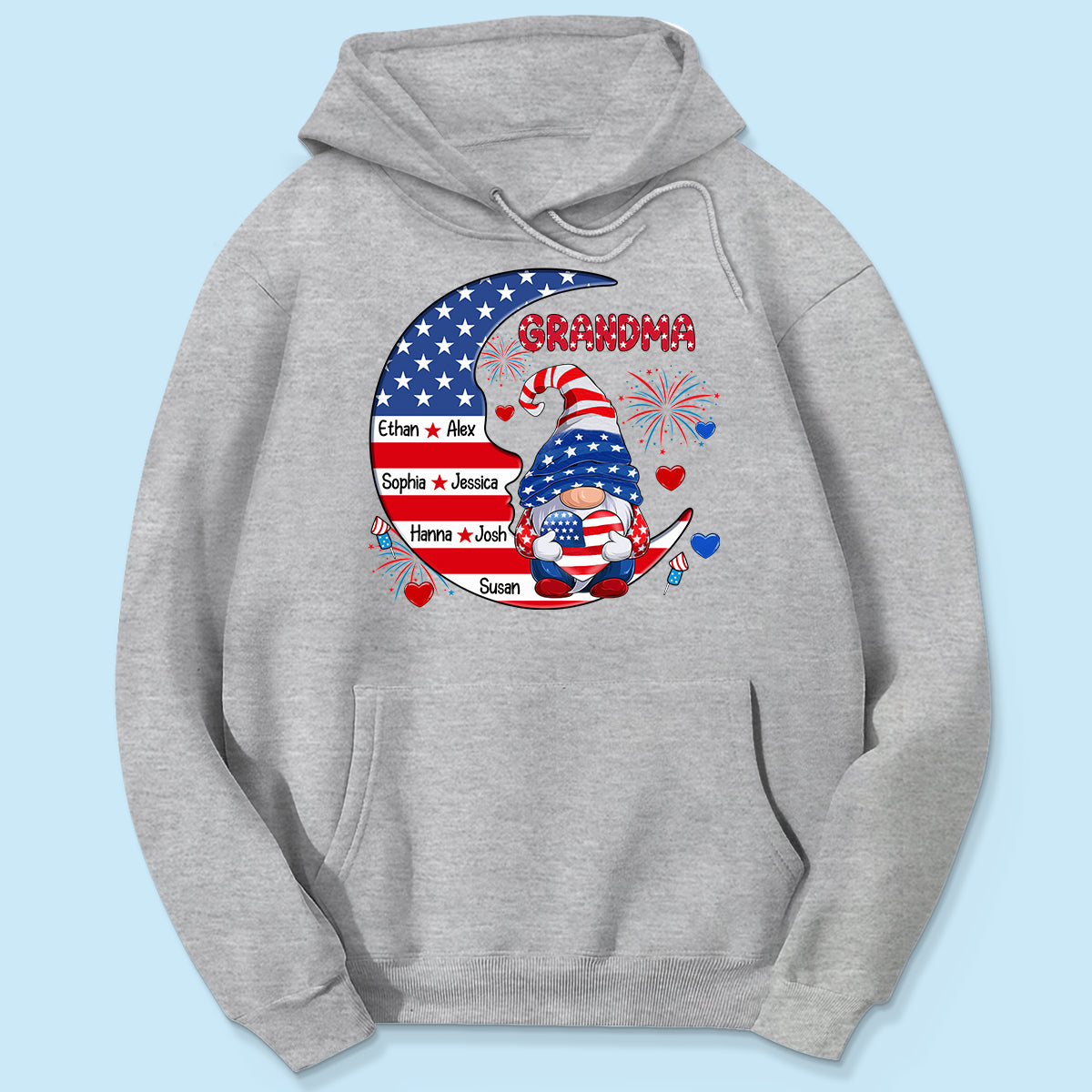 American Gnome Grandma Mom Sitting On Moon Personalized Shirt