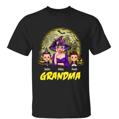 Halloween Glow Yellow Moon Grandma Mom Kids Personalized Shirt
