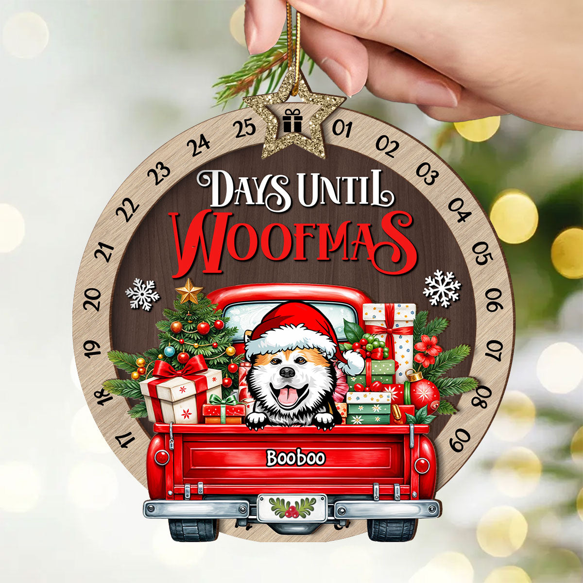 Days Until Woofmas Dogs On Truck Personalized Countdown Ornament, Christmas Gift For Dog Lovers