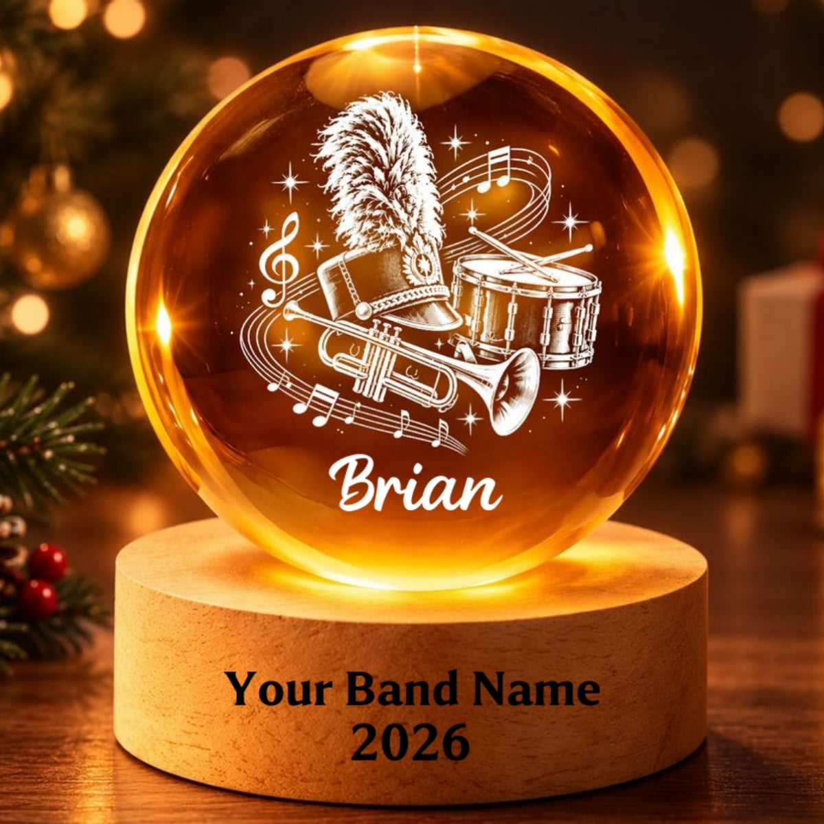 Marching Band Design - Personalized Crystal Ball LED Night Light - Christmas Gift For Boy Girl, Grandkids