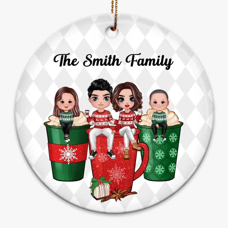 Doll Family Sitting On Christmas Beverage Personalized Circle Ornament