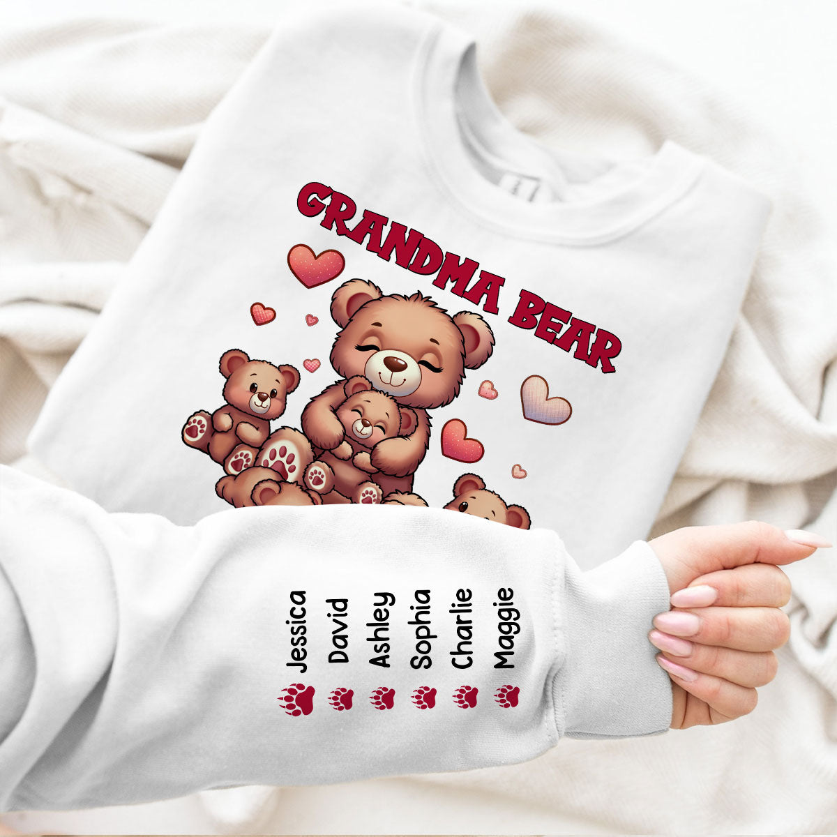 Cute Grandma Bear Mama Bear Personalized Sleeve Printed Sweatshirt