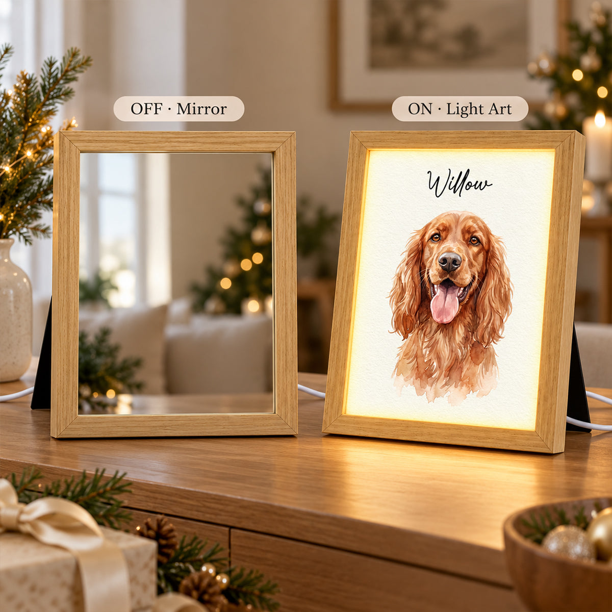 Custom Pet Portrait from Photo - Personalized Mirror Light Box - Heartfelt Christmas Gift for Pet Lovers, Memorial Sympathy Gift