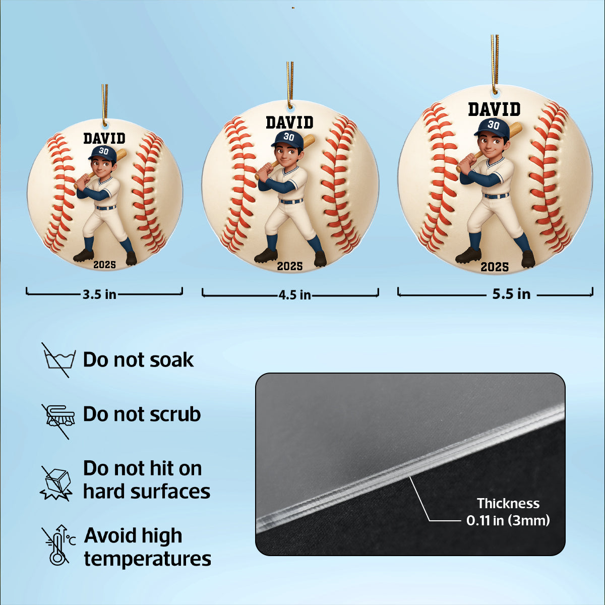 Baseball Player 3D Effect - Personalized Acrylic Ornament - Christmas Gift For Teen Boy Girl, Daughter Son Granddaughter Grandson