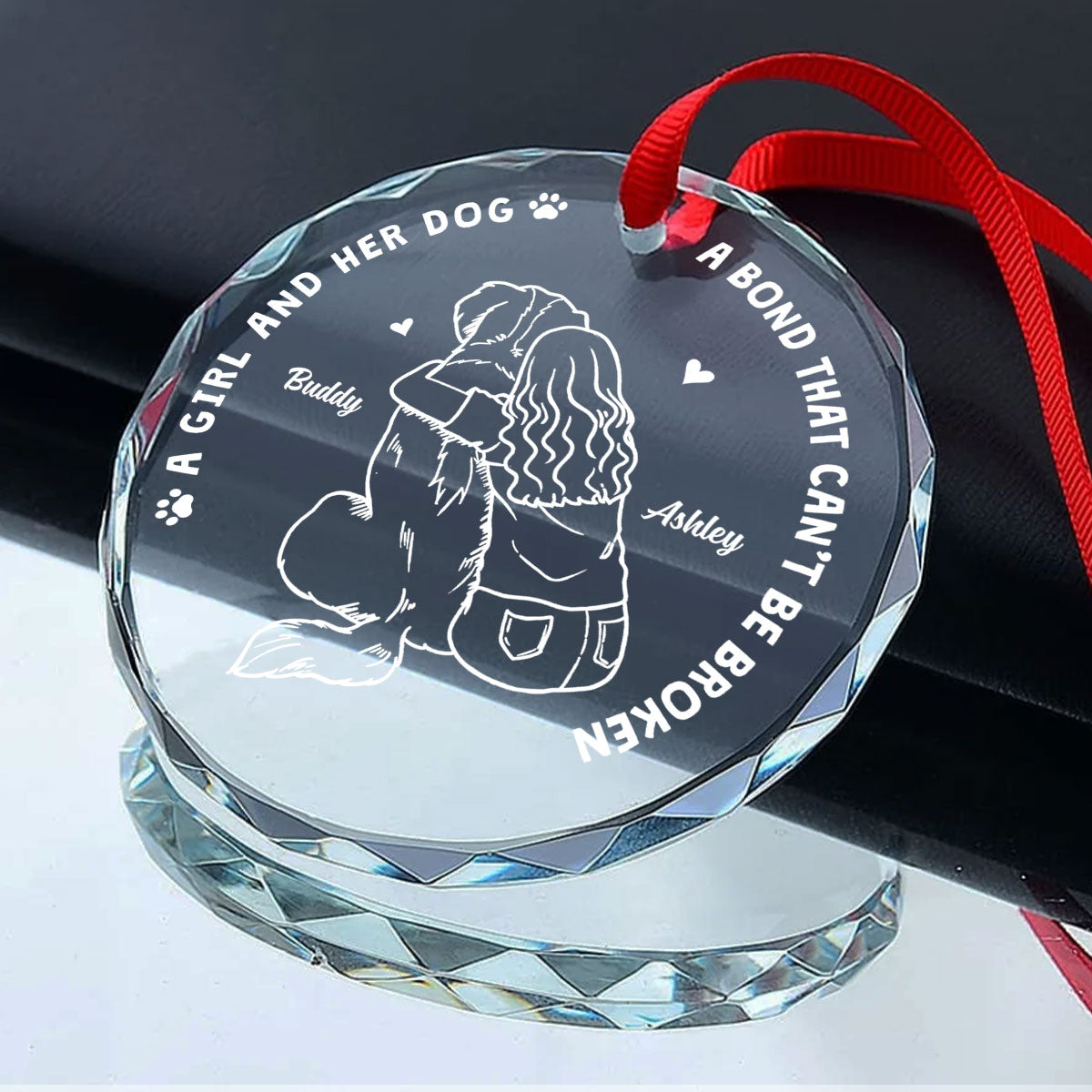 Girl And Her Dogs Outline Personalized Glass Ornament, Christmas Gift For Dog Mom