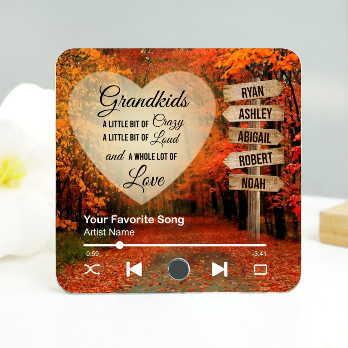 Grandkids Names On Street Sign Post Personalized Music Fridge Magnet, Perfect 2025 Gift For Mom For Grandma