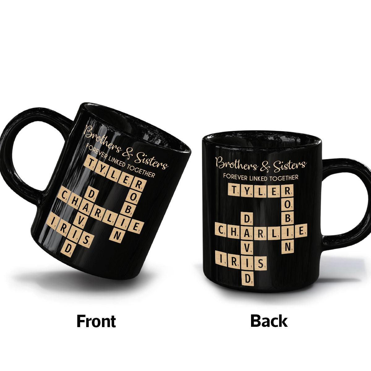 Brothers & Sisters Forever Linked Together Crossword Puzzle Art - Personalized Mug - Gift For Brothers, Sisters, Siblings, Family