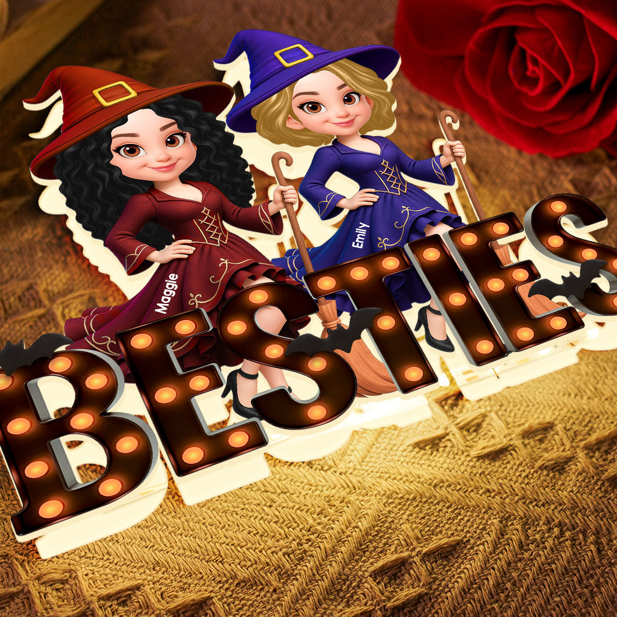 Halloween Besties Sisters Witch Marquee Personalized LED Light Box