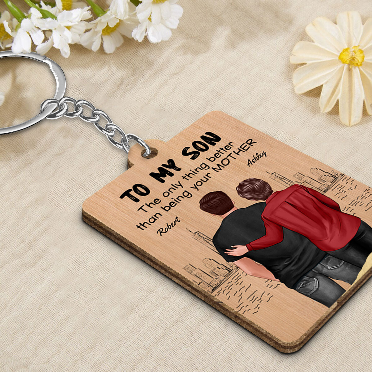 From Mom To Son Watching You Be A Dad Personalized Wooden Keychain, Gift For Son