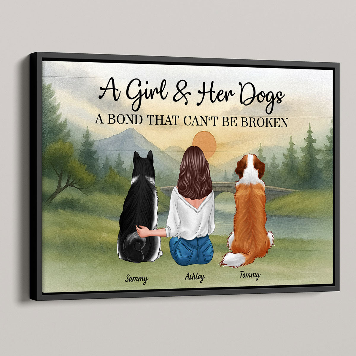 Retro Mountain A Man A Girl And His Dog A Bond That Can't Be Broken Personalized Poster, Gift for Dog Dad, Dog Mom