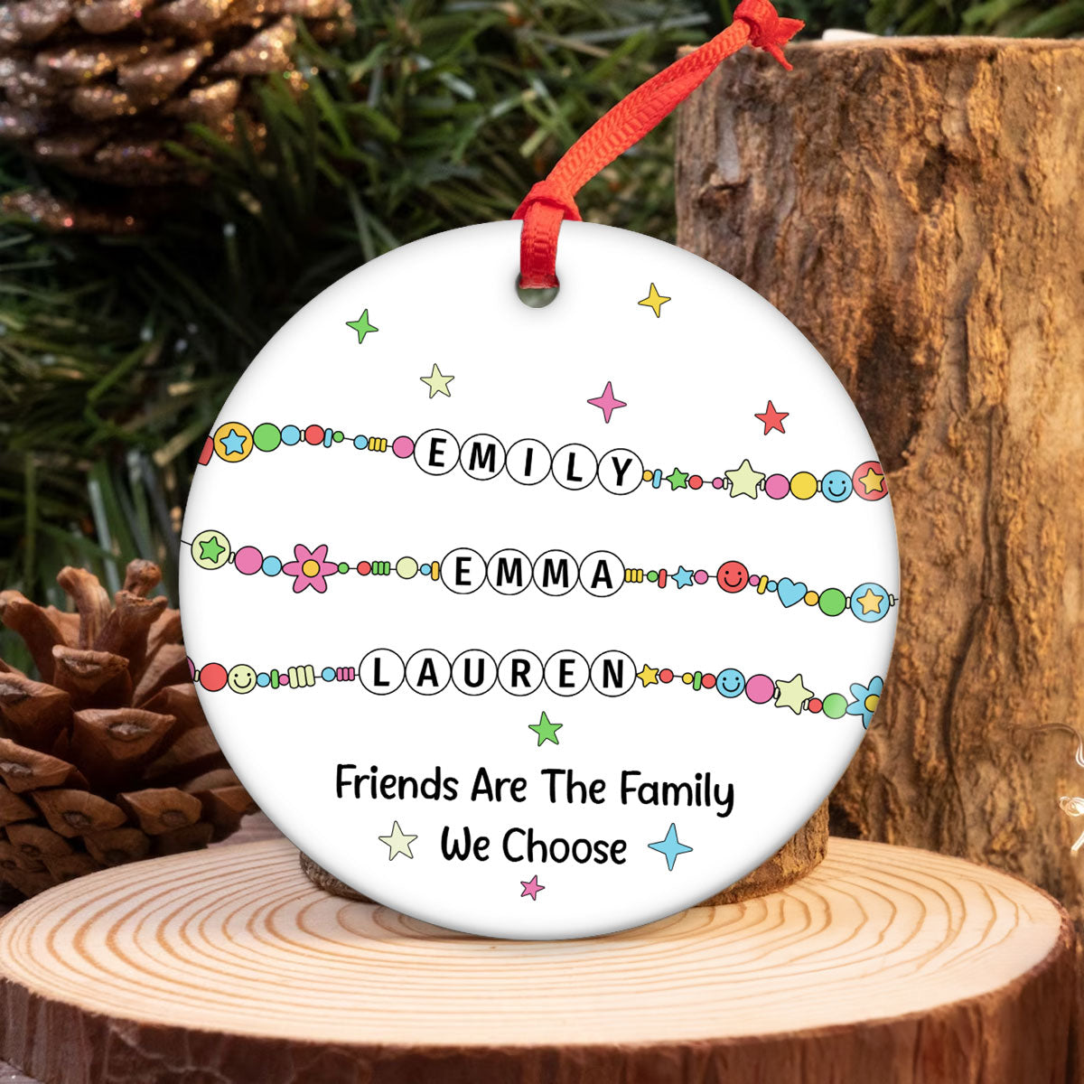 Besties Sisters Friends Bracelet Names Personalized Circle Ceramic Ornament