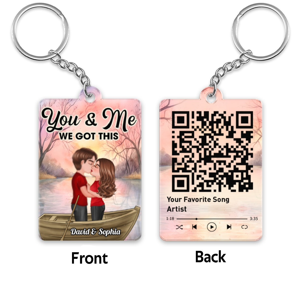 Doll Couple Kissing In Boat On Lake Favorite Song QR Code Personalized Acrylic Keychain