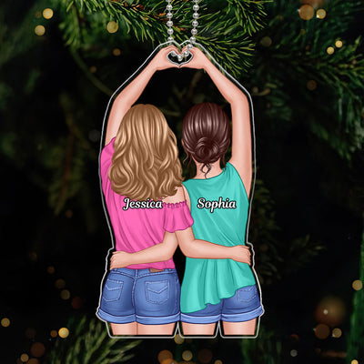 Besties Heart Hand Back View Personalized Acrylic Ornament