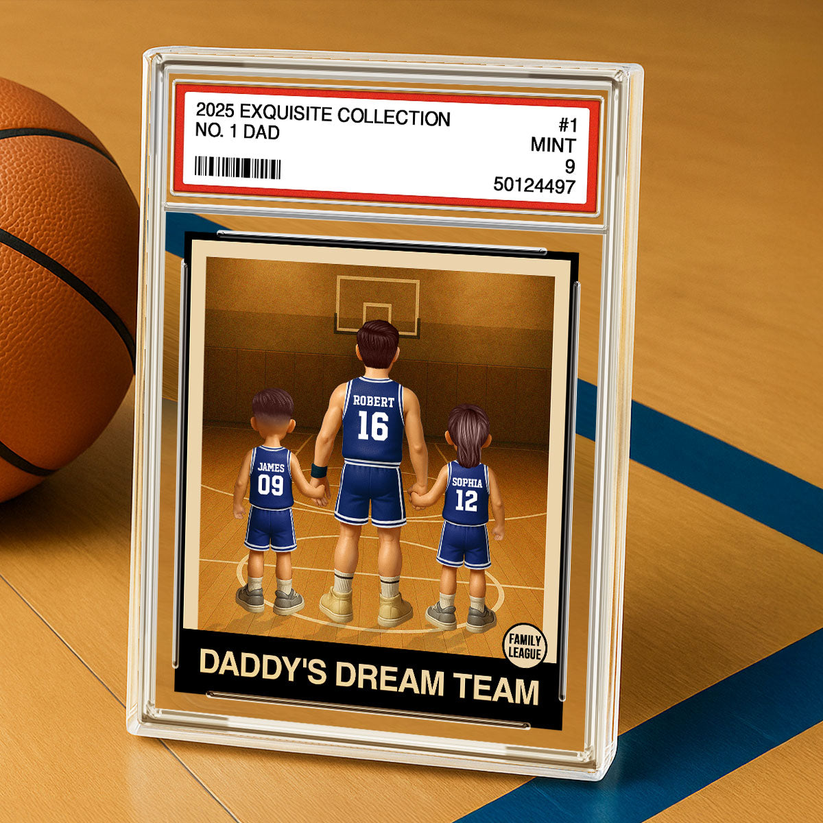 Basketball No. 1 Dad Man & Kids Trading Card Style - Personalized Acrylic Block Plaque