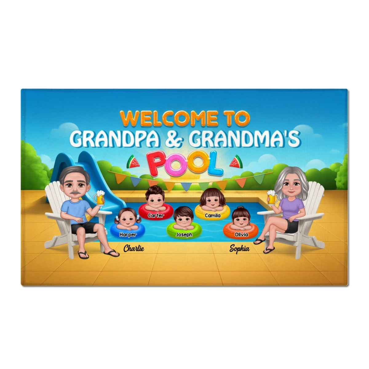 Summer Vibe Welcome To Grandpa Grandma Grandparents Pool Personalized Doormat
