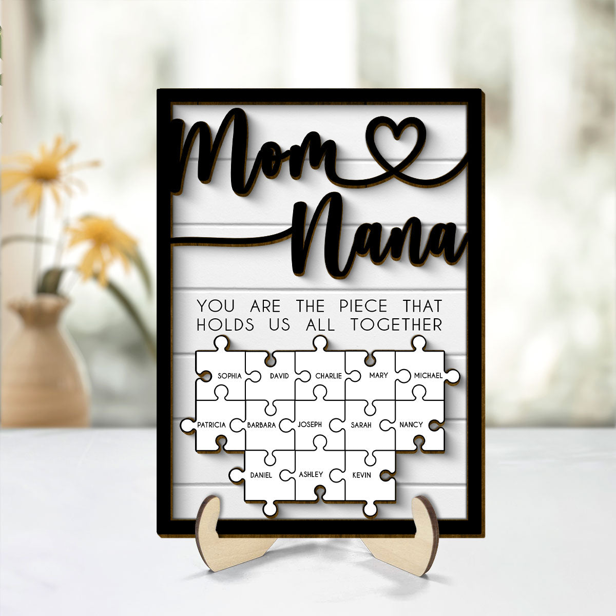 Custom Valentine's Day, Mothers Day Puzzle Sign for Mom & Grandma, You are the Piece That Holds us Together Personalized 2-Layered Wooden Plaque