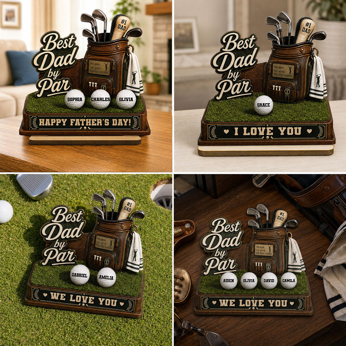 Best Dad By Par Custom Kid Name - Personalized 2-Layered Wooden Plaque -  Gift For Golf Dad