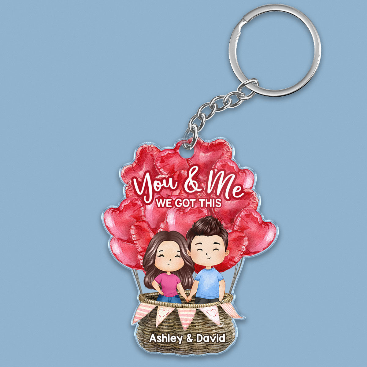 Watercolor Couple In Hot Balloon Personalized Acrylic Keychain
