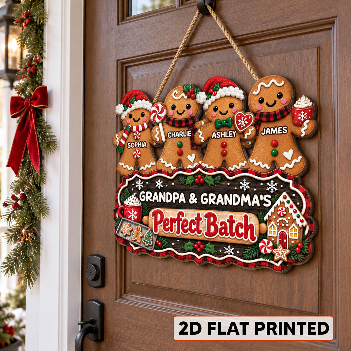 Christmas Gingerbread Grandpa Grandma Perfect Batch - Personalized Wood Sign - Christmas Decor, Door Sign For Grandparents