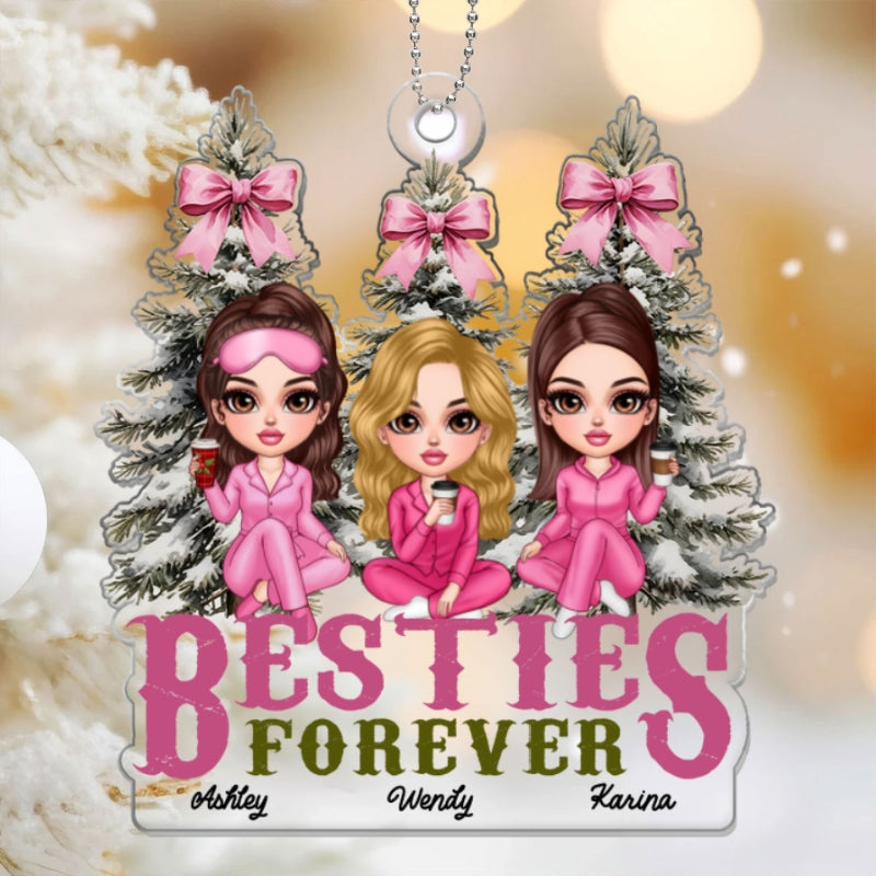 Besties Sisters Christmas Tree Pink Bow Personalized Acrylic Ornament