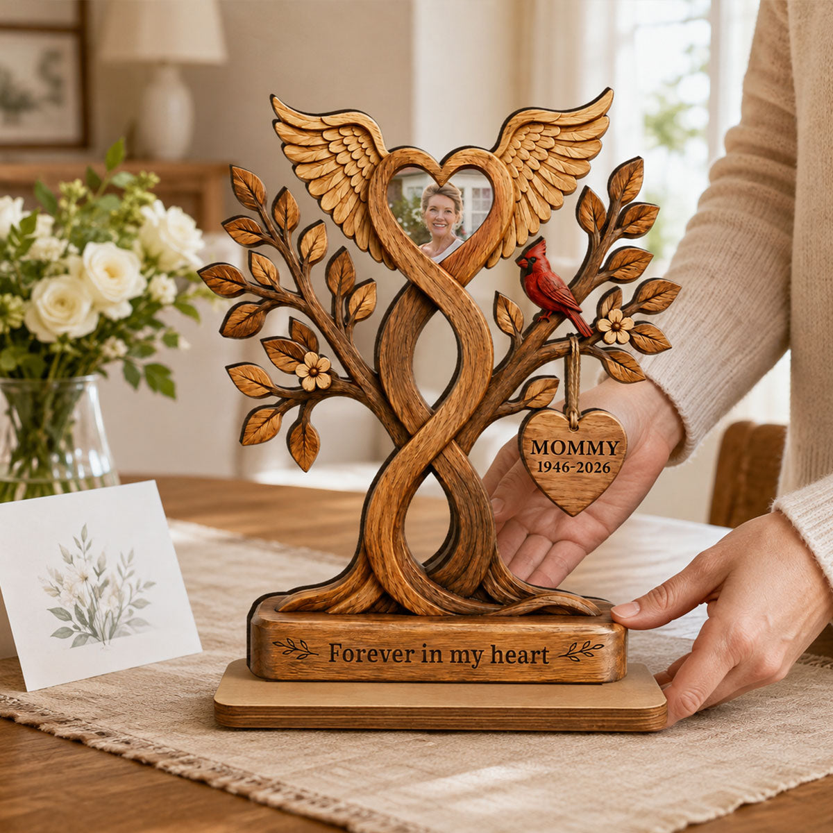 Forever in Our Hearts Memorial - Personalized 2-Layered Wooden Plaque - Heartfelt Sympathy Gift for Loved Ones