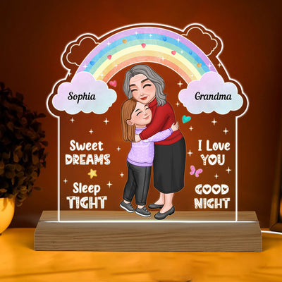 Sweet Dreams Sleep Tight Grandma Mom Hugging Little Girl Personalized Acrylic Plaque With LED Night Light