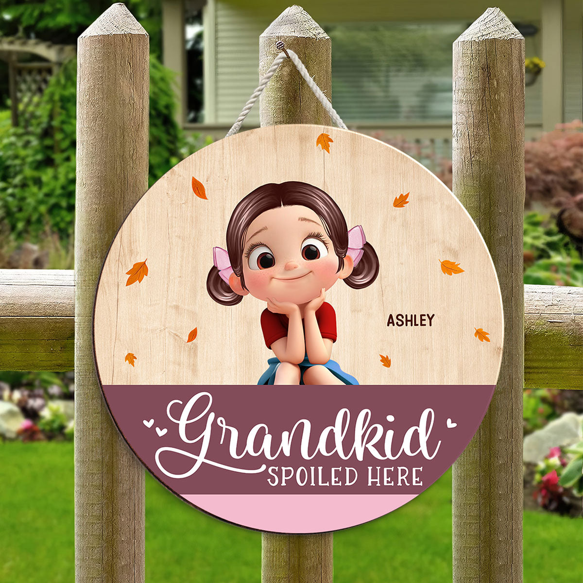 Grandkids Spoiled Here Personalized Wooden Door Sign, Fall Decor for Grandma
