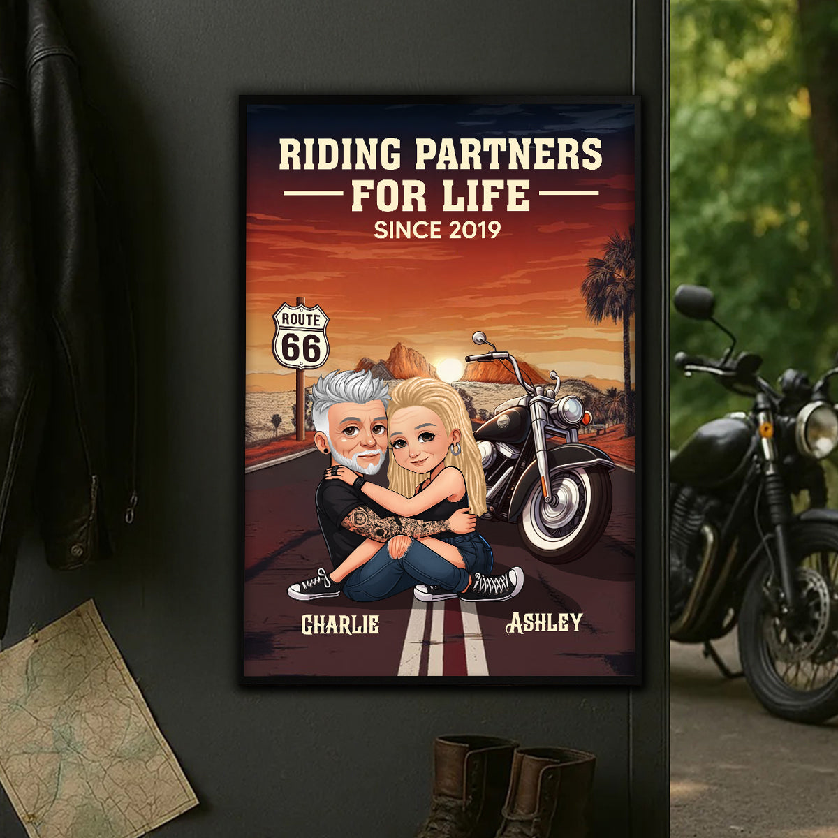 Old Biker Couple Riding Partners for Life Personalized Poster, Gift for him, Gift for her