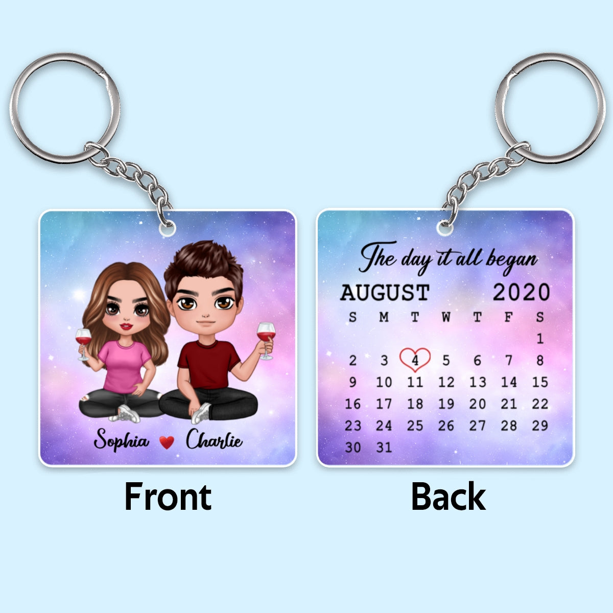 Doll Couple Sitting Calendar Date Anniversary Gift For Him Gift For Her Personalized Acrylic Keychain