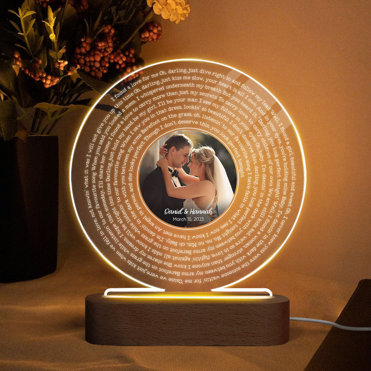 Personalized Vinyl Record Song with Lyrics Personalized Acrylic Circle LED Night Light, Personalized Gift for Her for Him, Wedding Song Gift