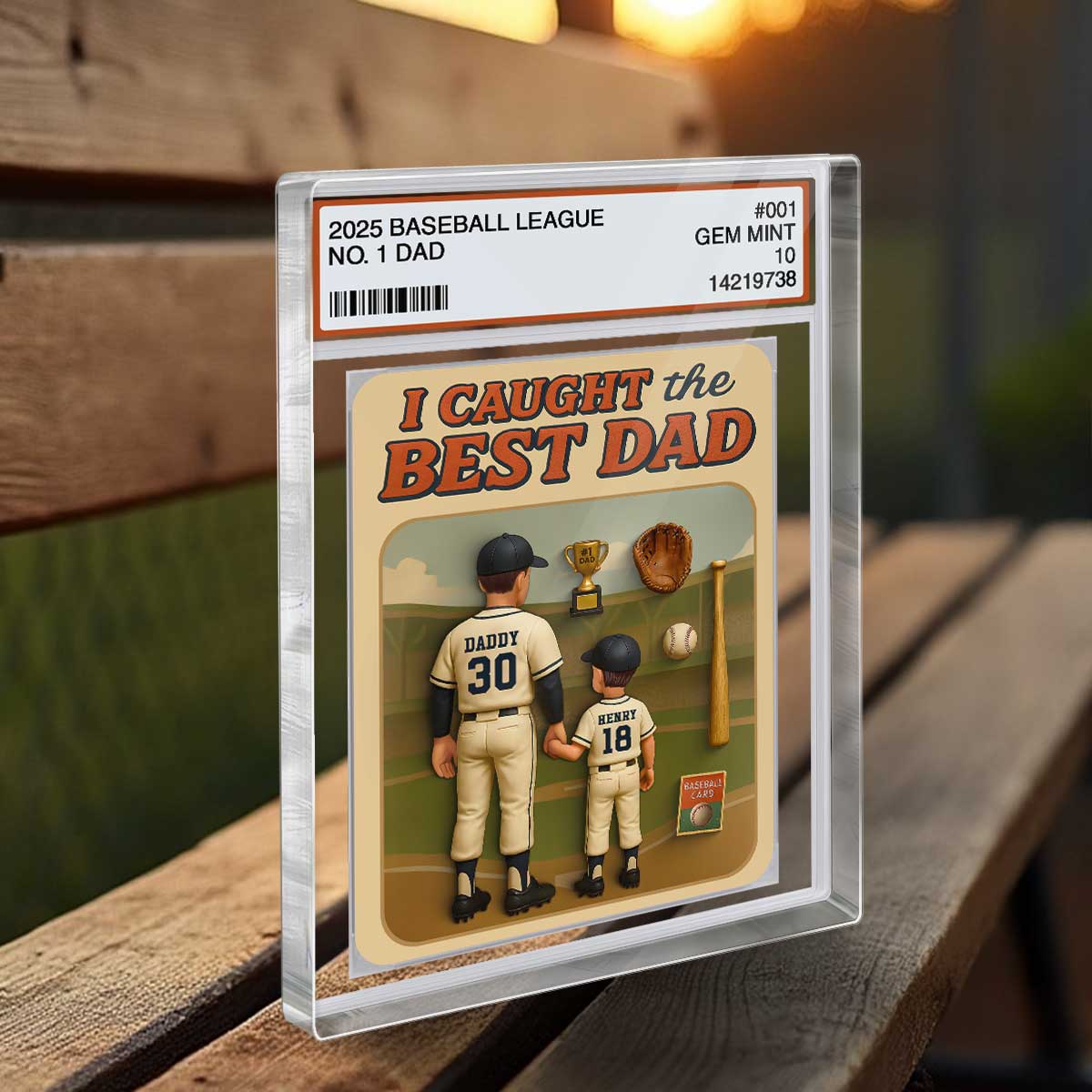I Caught the Best Dad Baseball Trading Card Personalized Acrylic Block Plaque