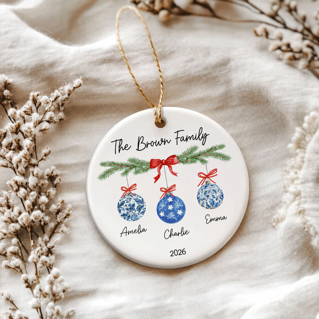 Family Chinoiserie Christmas Ornaments - Personalized Ceramic Ornament - Christmas Gift for Family
