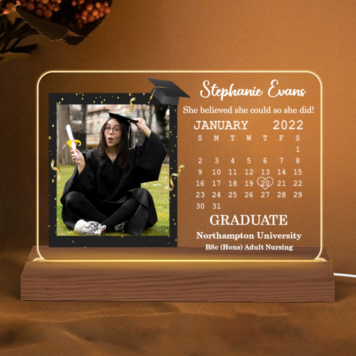 Custom Photo Senior Graduation Congratulation Gift Calendar Date Personalized Custom Shape LED Night Light