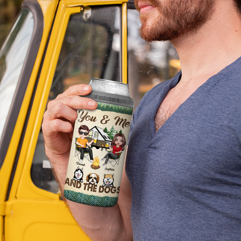 Doll Couple Camping With Dogs Personalized 4 In 1 Can Cooler